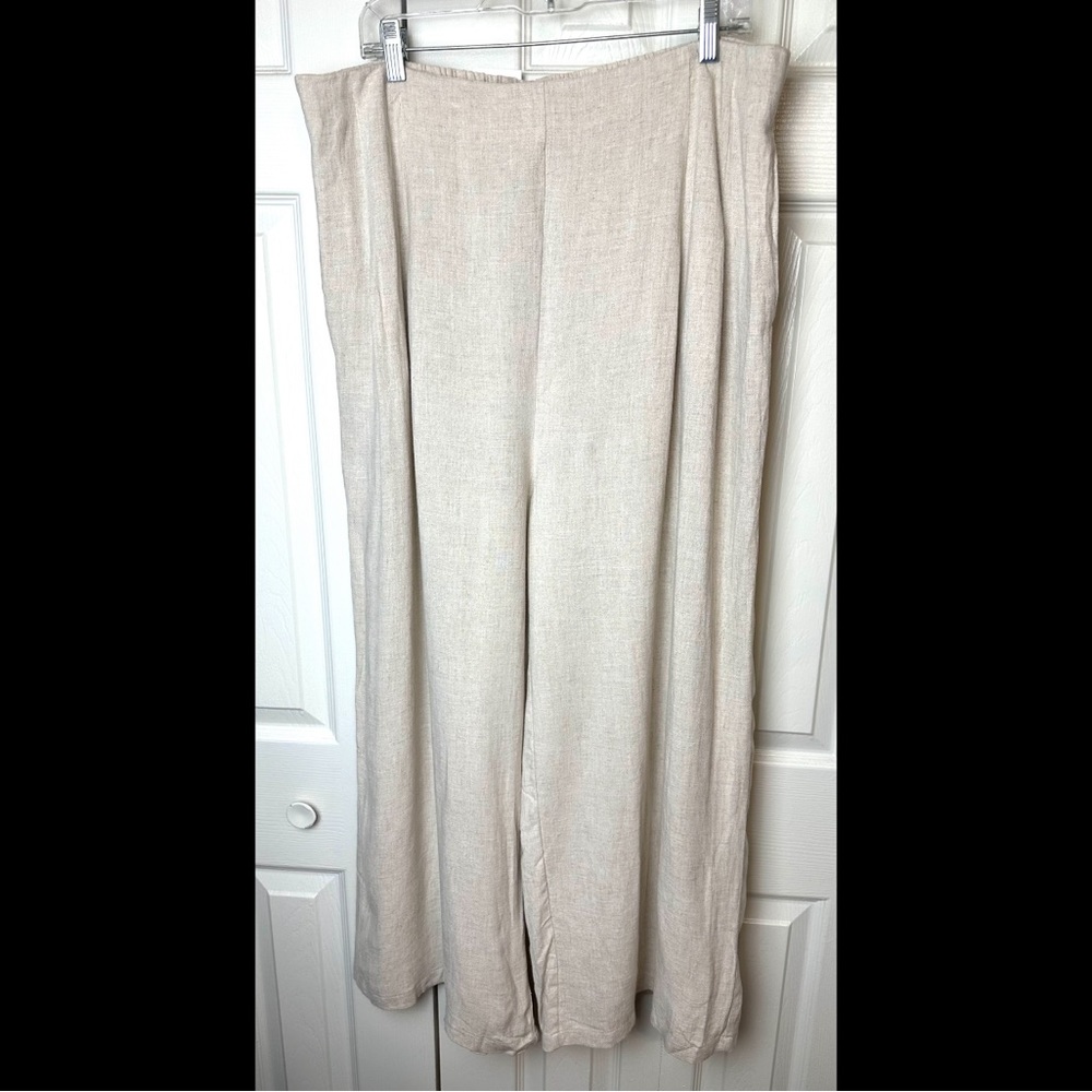 New LONG TALL SALLY Linen Blends Wide Leg Pants Natural Tan Beige High Rise NWT